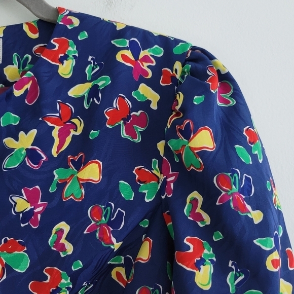 VTG Papéll Boutique Blue Bold Floral Button Up Top Blouse - Picture 6 of 8